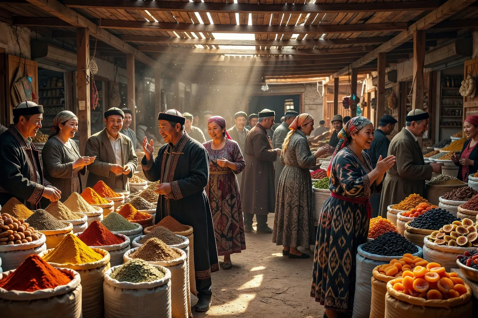 Bazar d'Osh au Kirghizistan avec epices et produits locaux