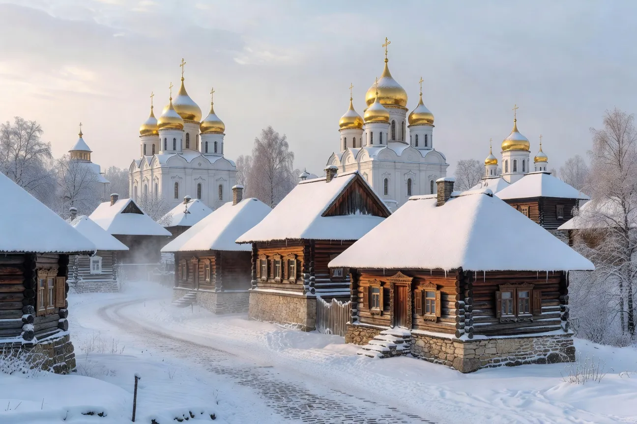 Souzdal en Russie, monastere et eglises de l'Anneau d'Or sous la neige