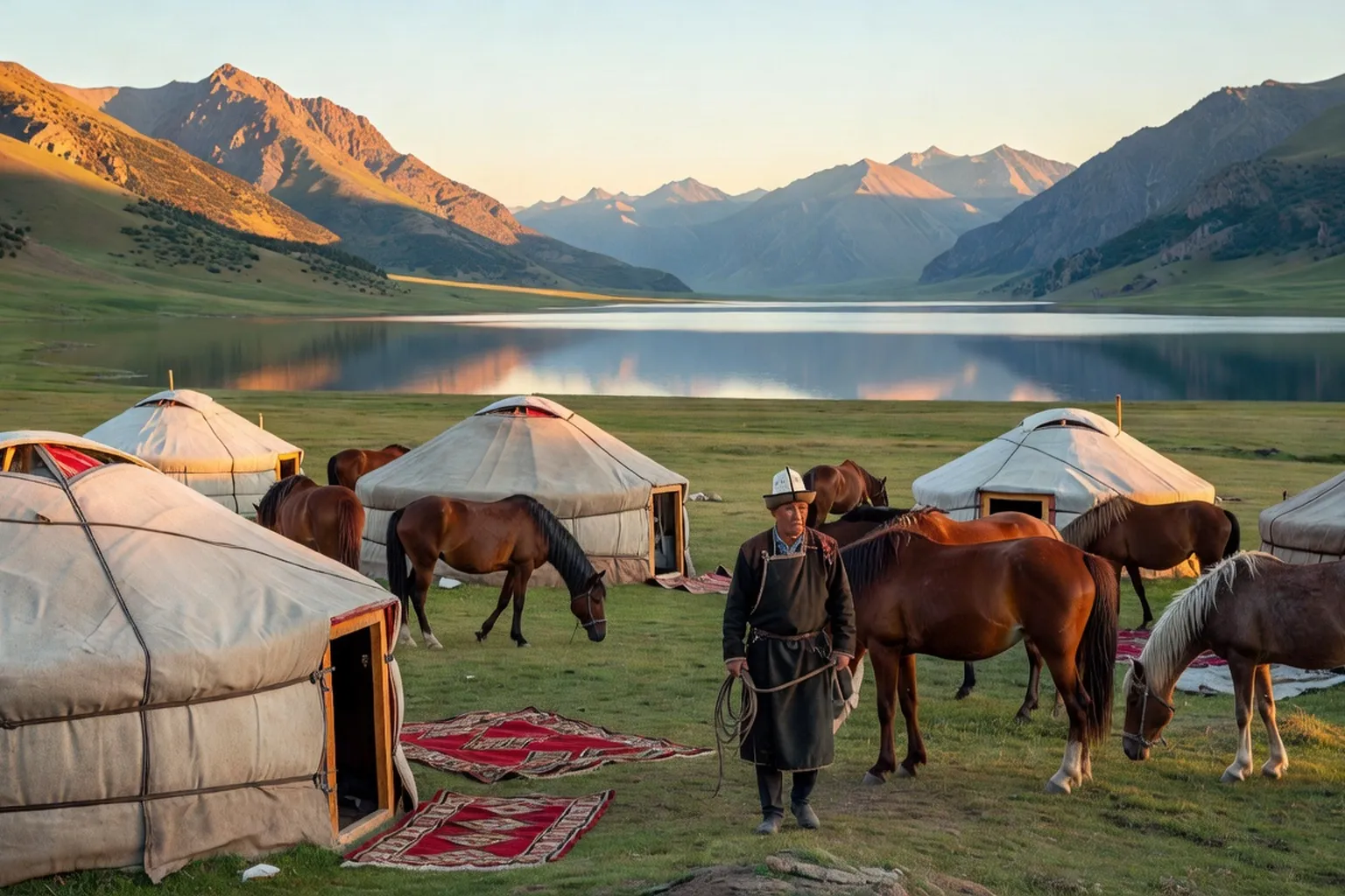 Yourtes nomades sur le lac Song-Kol a 3 016 metres