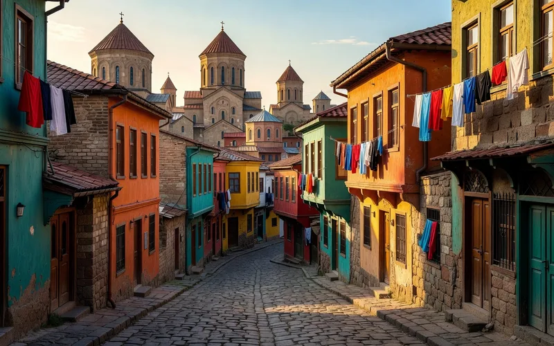 Vignobles de Kakheti avec les montagnes du Grand Caucase en arriere-plan