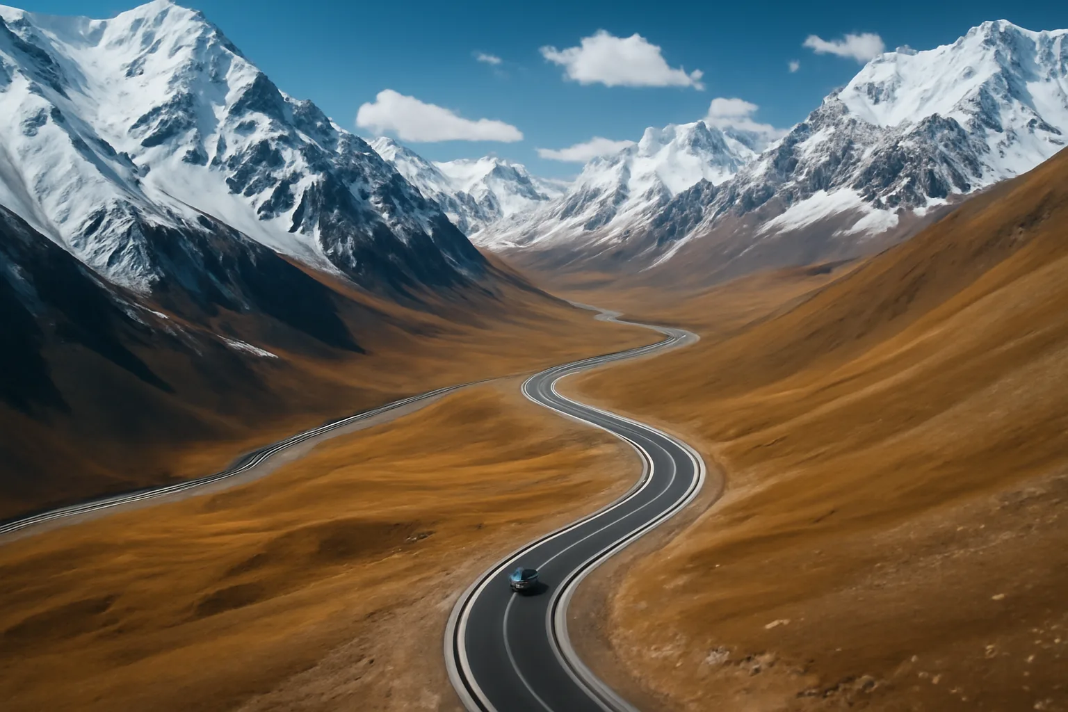 Route entre les montagnes reliant le Kirghizstan et le Tadjikistan