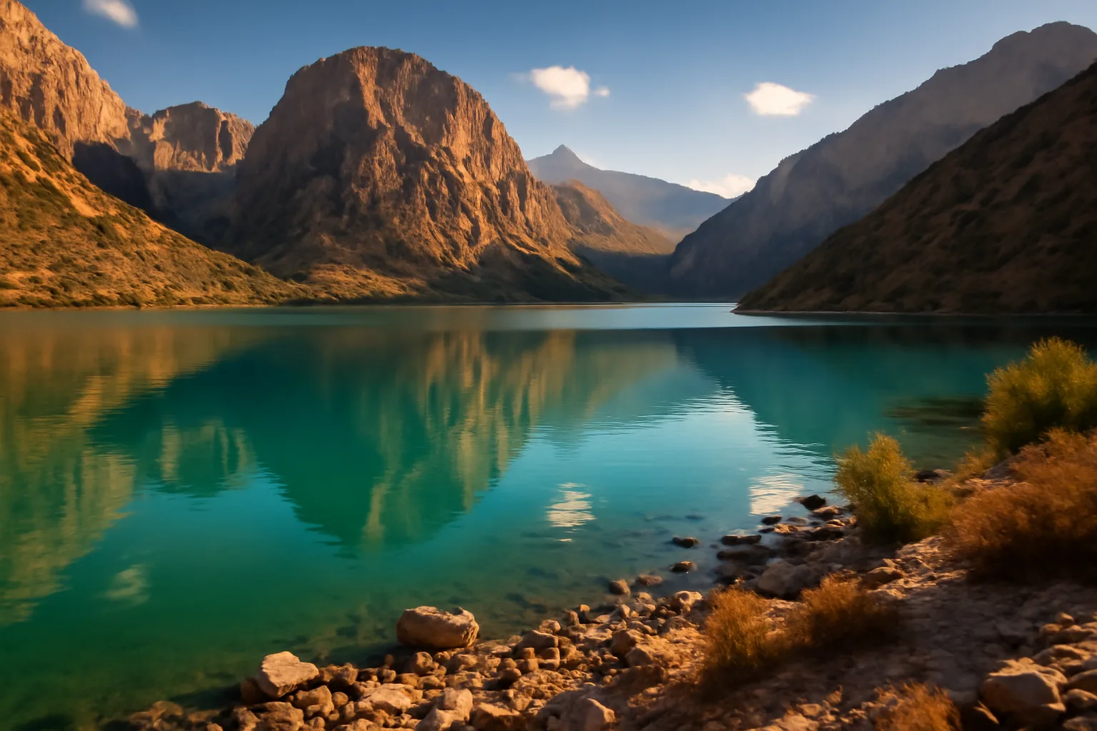 Lac Iskanderkul dans les montagnes Fan au Tadjikistan