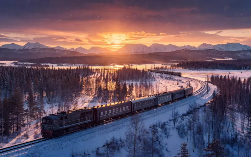 Train du Transsib&eacute;rien traversant la Russie